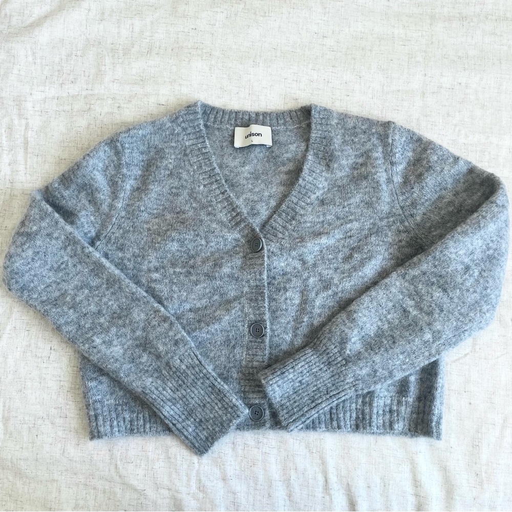 Unison wool Gray V-Neck Button-Up Women's Sweater